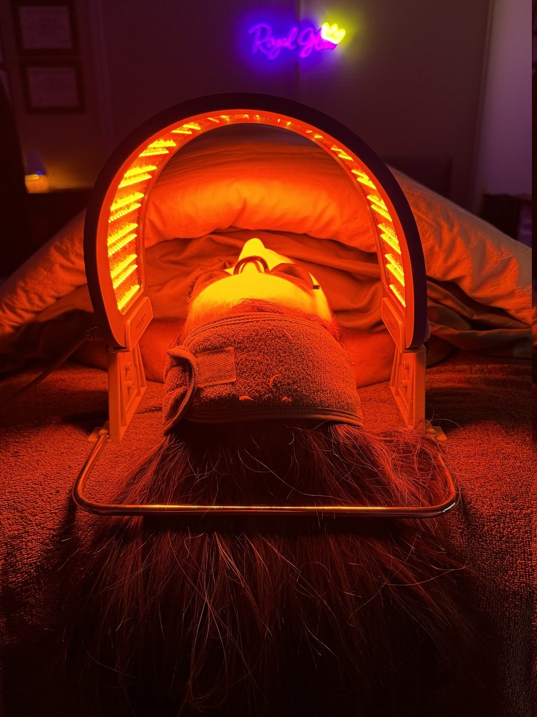 LED light therapy session in progress at Royal Glow Beauty & Esthetics in Boardman, Ohio
